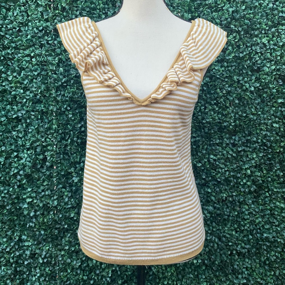 Madewell Tan and White Striped Tank Top
